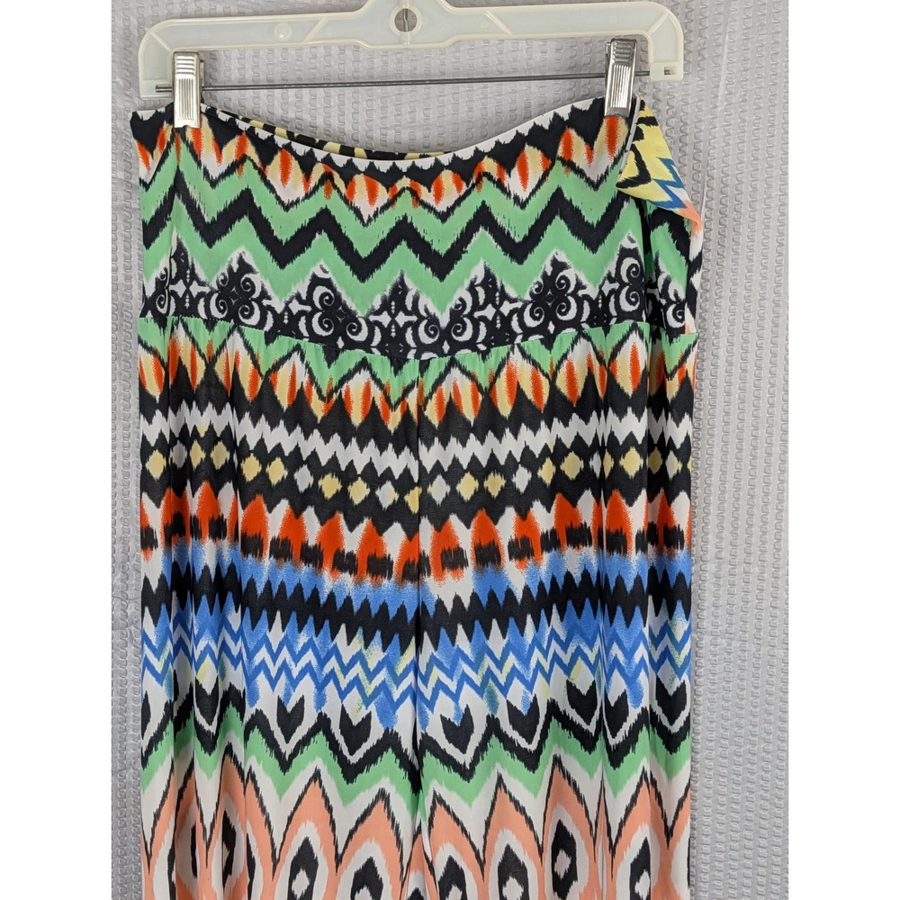 Super Line Palazzo Pants Womens Multi Color Geometric Ikat Wide Leg High Rise